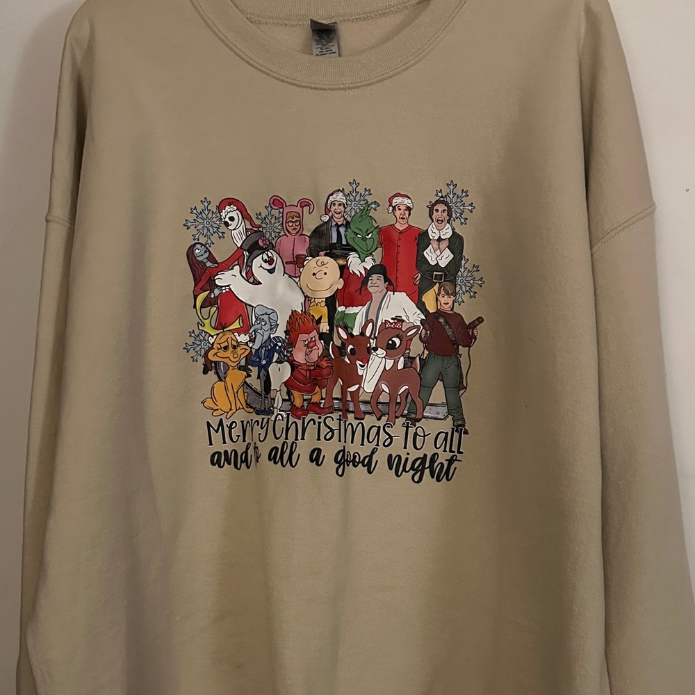 Gildan Beige Holiday Character Crewneck Sweatshirt